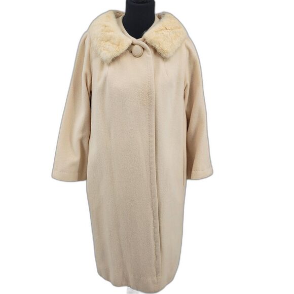 Metzger's Vintage 60's Womens Cream 100% Pure Cashmere Fur Trim Collar Cape Coat - Picture 1 of 15